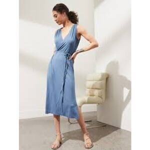 Banana Republic Threadsoft Wrap Midi Dress Blue Summer Vacation Women XXL